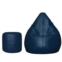 TUSA LIFESTYLE Bean Bag Chair with Stool Combo Set with Beans Filled (XXL, Navy Blue)