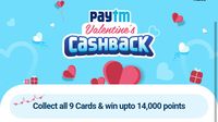 Paytm Valentine's Cashback - Collect All 9 Cards & Win Upto 14000 Points