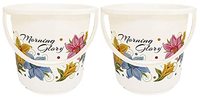 Kuber Industries Floral Print 2 Pieces Unbreakable Strong Plastic Bathroom Bucket 16 LTR (White) - CTKTC042830