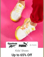 Flat 65%  Off on Kids Shoes  [ Reebok , Puma and more ] 