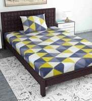 Divine casa - Yellow and Dark Grey Cotton Single Bedsheet With Pillow Cover 