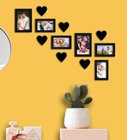 Black Colour (Set Of 6) MDF Photo Frames With Heart Plaque by Random