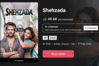 Bookmyshow - Buy 1 Get 1 Free on Shehzada movie tickets