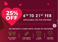 PVR Flat Rs.150 Cashback on Rs.500 (+ Flat 25% Off on E-Gift Cards on PVR)