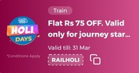 RedRail : Get Flat Rs.75 Off on train ticket booking of Rs.300