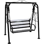 Carry Bird Wrought Iron Two Seater Swing Chair With Stand For Adults | Terrace Swing Chair With Strong Weather Resistant Powder Coated Metal Iron Frame And Textile Seats | Garden & Outdoor Two Person Swing Hanging Chai