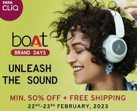 Tatacliq BoAt Brand Days - Min 50% Off + Quarterly Times Prime Subscription Free on the purchase of worth ₹2000 or more