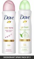 DOVE Original and Eventone Deodorant Spray - For Women  (300 ml, Pack of 2)