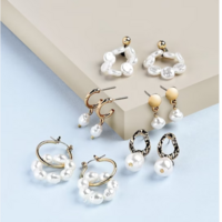 AMI Set Of 5 Gold-Plated Contemporary Drop Earrings