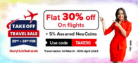 AirAsia Take Off Travel Sale : Flat 30% Off on Flights + 5% Assured Neu Coins (valid till 26th Feb)