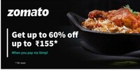 (Sunday's Only) 60 % Discount Upto ₹155 on Zomato via Simpl pay transaction