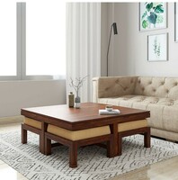 Limited-time deal: Amazon Brand - Solimo Acamar Solid Sheesham Wood Coffee Table with 4 Stools (Teak Finish)