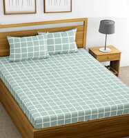 Huesland by Ahmedabad Cotton 144 TC Cotton Bedsheet for Double Bed with 2 Pillow Covers - Turquoise