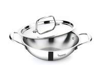 Crystal TriPro -Triply Stainless Steel Kadai with Lid - 20 cm (Induction Bottom), Silver (CTP-KD-002)