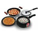 Hawkins Triniti Kitchen Set (Tava, Deep-Fry Pan, Inner Lid Pressure Cooker), Black (PCWSET1), Hard Anodised Aluminium