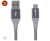 Amazonbasics Double Braided Nylon Micro USB (Not Type-C) Fast Charging Cable for Android Smartphone (6 Feet, Dark Grey)