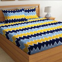 Deal of the day: BSB HOME® 100% Cotton 160 TC Zigzag Printed Double Bedsheets with 2 King Size Pillow Cover, (90X90 Inches, 7 x 7.5 Feet, Grey & Yellow)