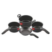 Pigeon Master Chef Non-Stick Aluminium Cookware Set Non-Induction Base Includes (3 Sauce Pan - 1 L, 1.5 L & 3 L, Fry Pan) - 4 Piece (Black)