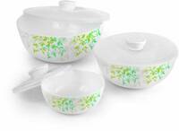 cello Green Orchard Mixing Bowls with Lid (White, Pack of 3)