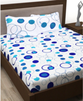 Story@home White & Blue Geometric 186 TC Cotton 1 Queen Bedsheet with 2 Pillow Covers