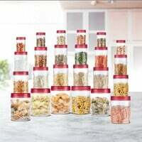 Milton Vitro Plastic Pet Storage Jar and Container, Set of 24 (6 x 300 ml, 6 x 700 ml, 6 x 1.4 Ltrs, 6 x 2 Ltrs), Red Wine | Air Tight |Kitchen Organiser | BPA Free