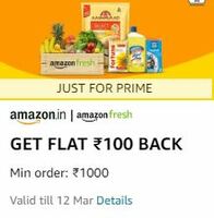 Amazon Fresh Offers - Get Flat Rs.100 Back Min Order Rs.1000 & More Offers