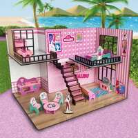 BARBIE Malibu Doll House for Girls & Boys DIY Paint Wooden Dollhouse Toy with Furniture  (Multicolor)
