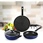 Cello Regal 3 Piece Cookware Set Induction and Gas Compatible, Blue with Spatter