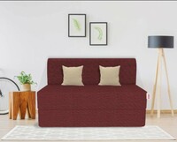 Coirfit Single Seater Folding Sofa Cum Bed - Jute Fabric Washable Cover with Free Cushions - | 3' X 6' Feet, Maroon [Use 5% coupon]