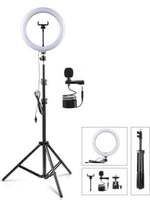 ADZOY 6.9' Strong Metal Tripod, 10" Ring Light of 3 Modes & Metal Collar Microphone Tripod  (Black, Supports Up to 2500 g)