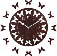 Sehaz Artworks Brown Wall Clocks for Bedroom | Wall Clock for Living Room | Designer Wooden Butterflies Clocks for Home / Wall Decor 10 Inch