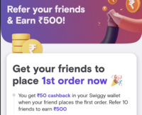 Swiggy App: Get 500 Rs. Swiggy Money with Referrals (max 10 refers)