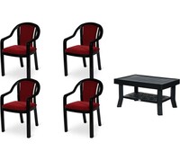 Supreme Ornate Plastic Cushion Chair (Set of 4) & Supreme Vegas Contemporary Plastic Center Table
