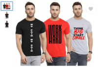 (Pack of 3) Men Graphic Print Round Neck Black, Red, Grey T-Shirt