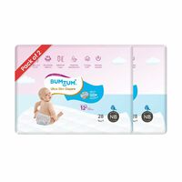 Bumtum Ultra Slim Diaper Pants | UV Protected |New Born Size | Pack of 2 (56 Pants) | Bubble Layer & 12 hrs. Protection | Wetness Indicator