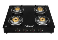 Fabiano FAB-4BR SMART 4 Burner Glass Gas Stove With Manual Ignition ISI Marked (Black)
