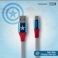Reconnect Marvel Captain America Type C Cable, Charge & Sync, Premium Flat cable design, 1m long - DCB103 CA