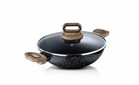Bergner Ultimate Non-Stick Kadai with Glass Lid 24 cm, 2L, Heatdot Technology & Induction Base, Food Safe, Grey