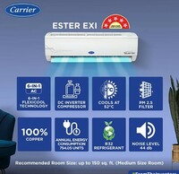 Carrier 1.5 Ton 5 Star AI Flexicool Inverter Split AC (Copper, Convertible 6-in-1 Cooling,Dual Filtration with HD & PM 2.5 Filter, Auto Cleanser, 2023 Model,ESTER Exi -CAI18ES5R33F0 ,White)