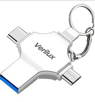 Verilux® Flash Drive 64GB 4 in 1 Pendrive with Light-ning, Micro USB, USB A, Type-C Interface Mini Hangable Pen Drive for iOS & Android Compatible with Phone, Pad, Android, PC and More Devices