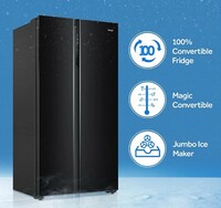 Haier 630 L Double Door Side By Side Refrigerators, Expert Inverter Technology (HRS-682KS, Black Steel,Magic Convertible, Made In India)