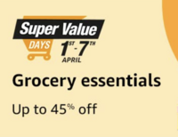 Upto 45% off on Grocery + 10% Savings with ICICI Bank Cards + upto ₹250 cash back (Super value days)