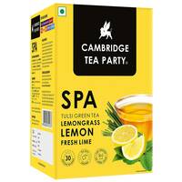 Cambridge Tea Party Spa 30 Tea Bags, Lemon Lime Lemongrass Tulsi Green Tea (immunity booster with natural vitamins, cleanse, detox, cold relief, weight loss, slim, skin glow)