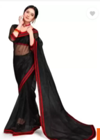 Bandhani Hub  Solid/Plain Bollywood Net Saree  (Black)