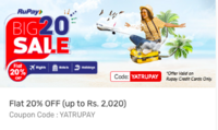 Flat 20% off on Flights, Hotel, Holiday booking via Rupay CC 