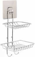 Self Adhesive Double Layer Stainless Steel Soap Dish with Hook 