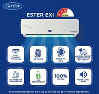 Carrier 1.5 Ton 3 Star AI Flexicool Inverter Split AC (Copper, Convertible 4-in-1 Cooling,High Density Filter, Auto Cleanser, 2023 Model,ESTER Exi - CAI18ER3R32F0,White)
