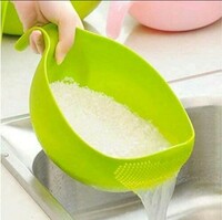 DDecora Water Strainer or Washer Bowl for Rice Vegetable & Fruits (Rice Bowl) (Pack of 1, Green)