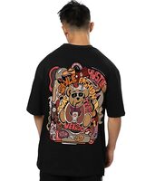 Veirdo® Pure Cotton Oversize Loose Baggy Fit Round Neck Half Sleeve Black Graphic Teddy Printed T-Shirt
