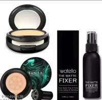 Sunisa Foundation Bb and Cc Cream With Air Cushion, 2in1 Makeup Compact With Makeup Fixer Combo of 3 Items 
